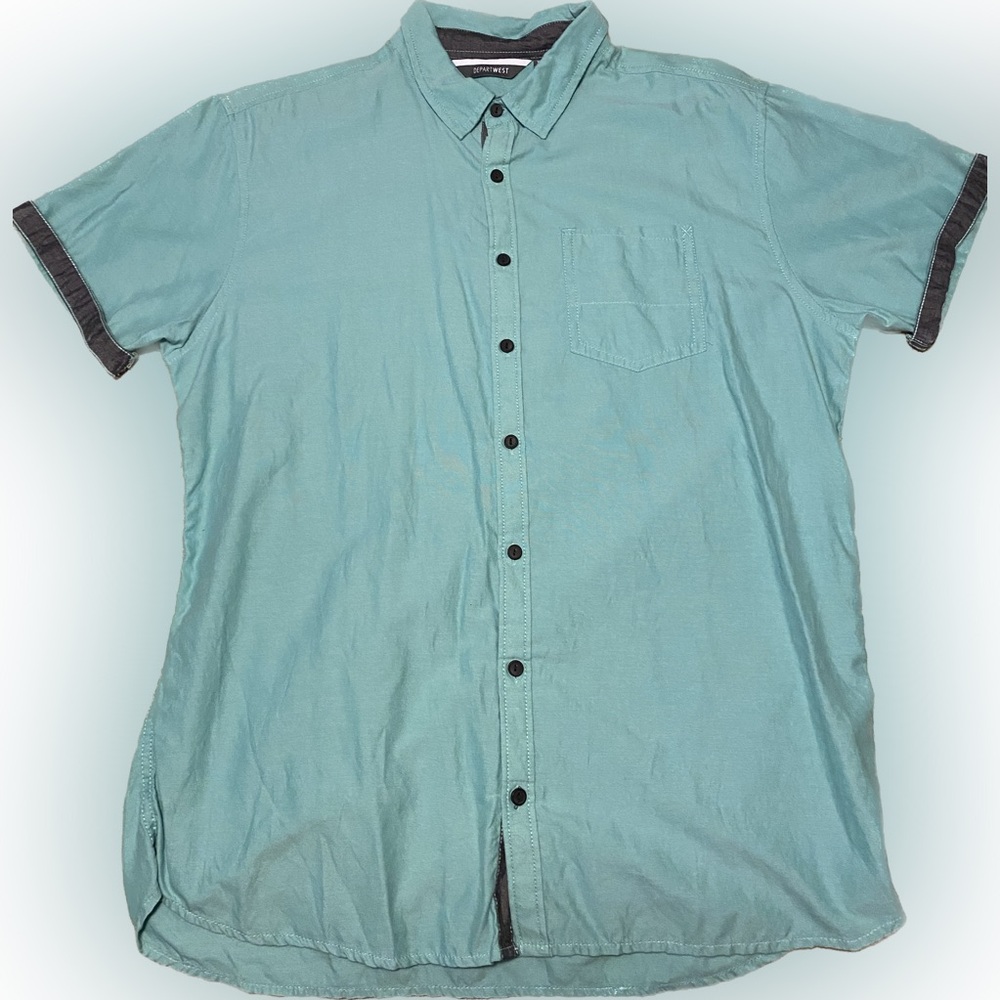 DepartWest Mens's Light Green Button down Short sleeve shirt XL